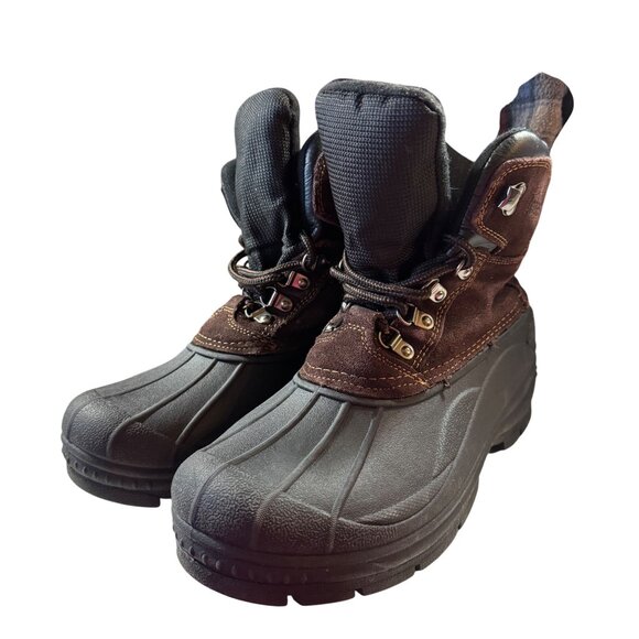 Totes Men's Winter Duck Boots Size 8 Brown & Black Water-Resistant Rubber & Sued - Picture 1 of 8